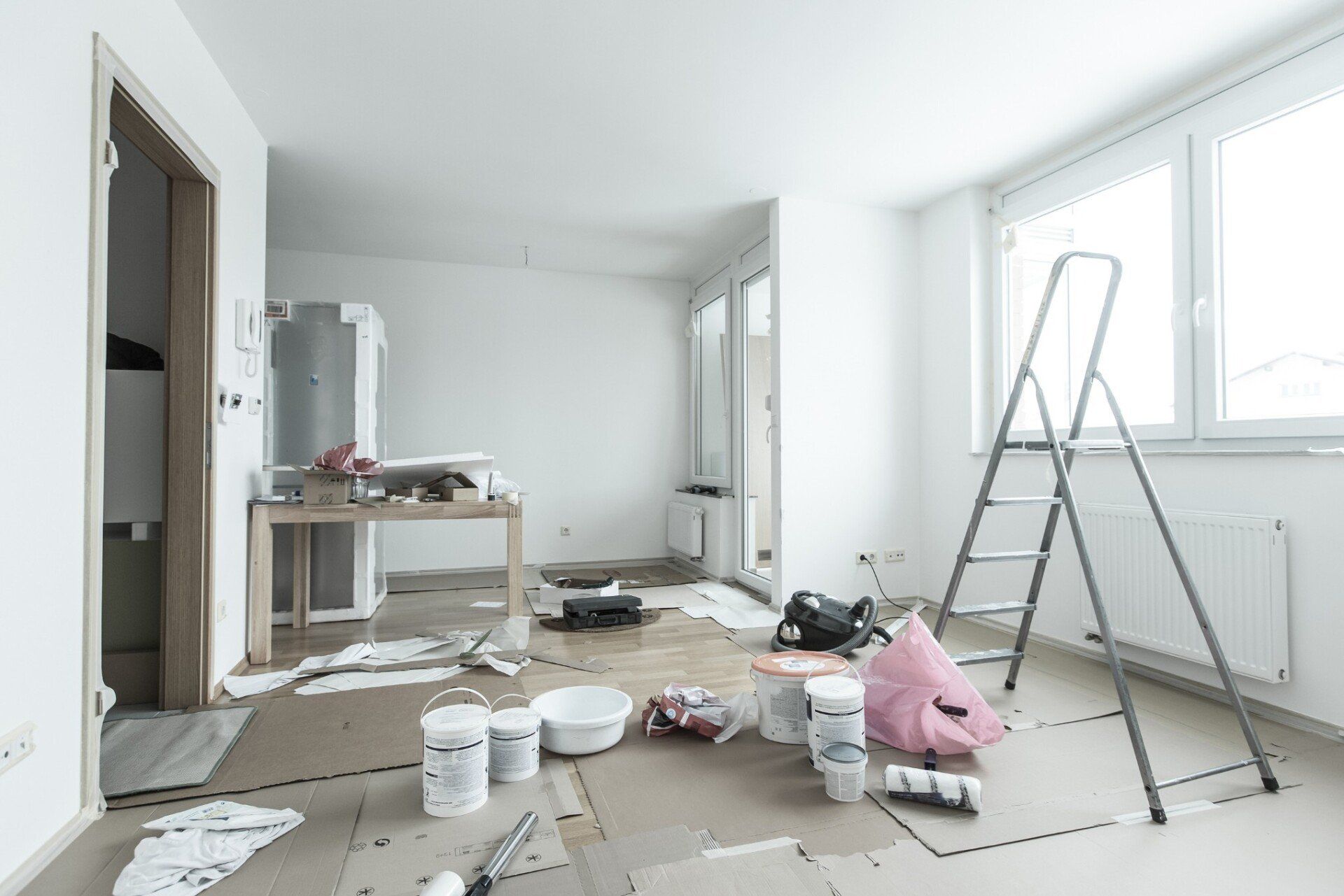 a newly remodeled room painted in white